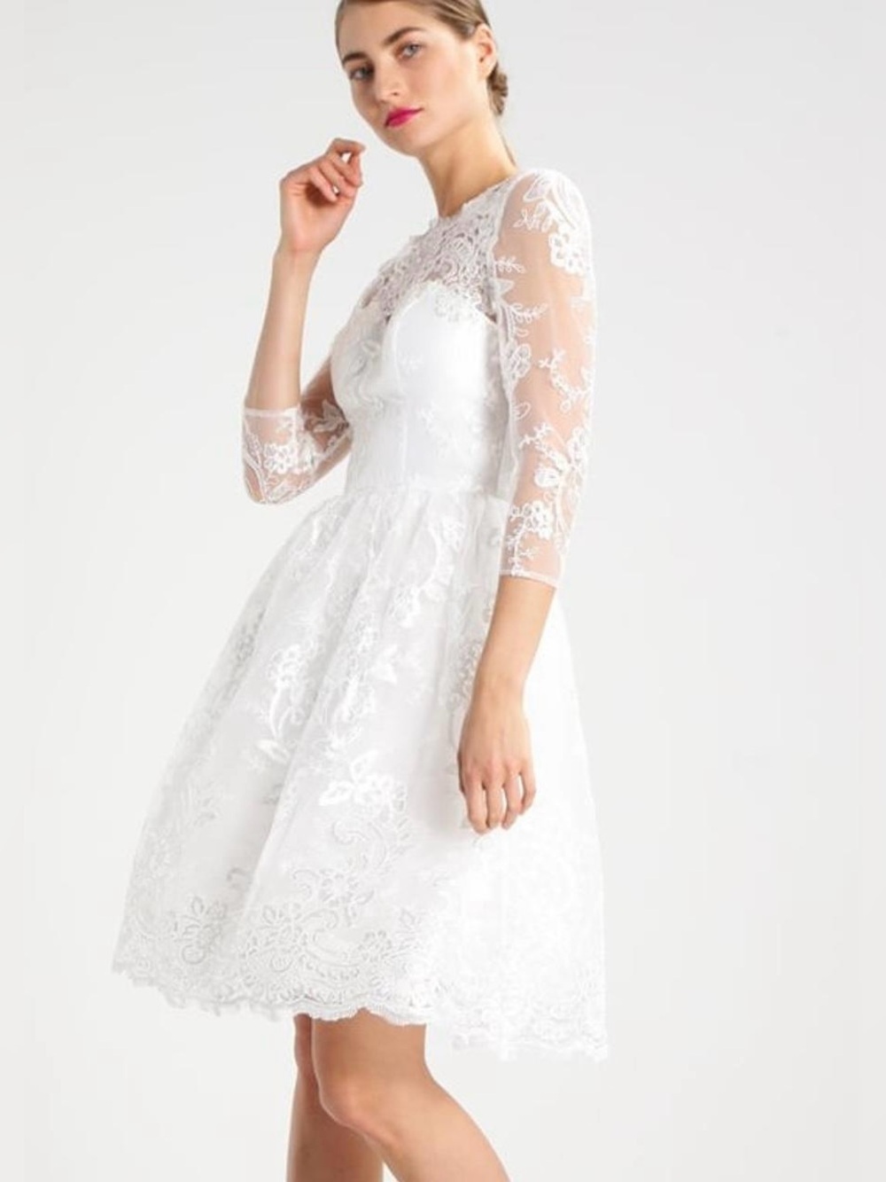 Chi Chi London Charlize Ivory Bridal Lace Tea-Length Midi Wedding Dress